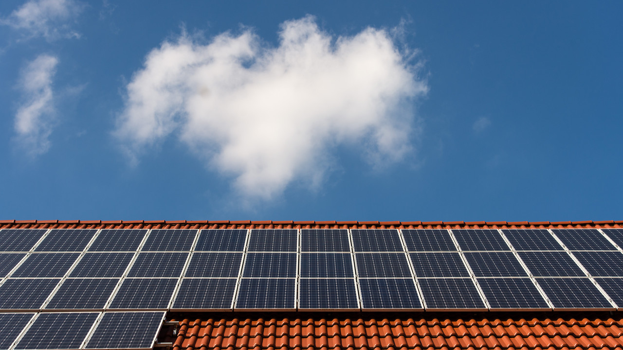 Rows of solar panels capturing sunlight beneath an open blue sky